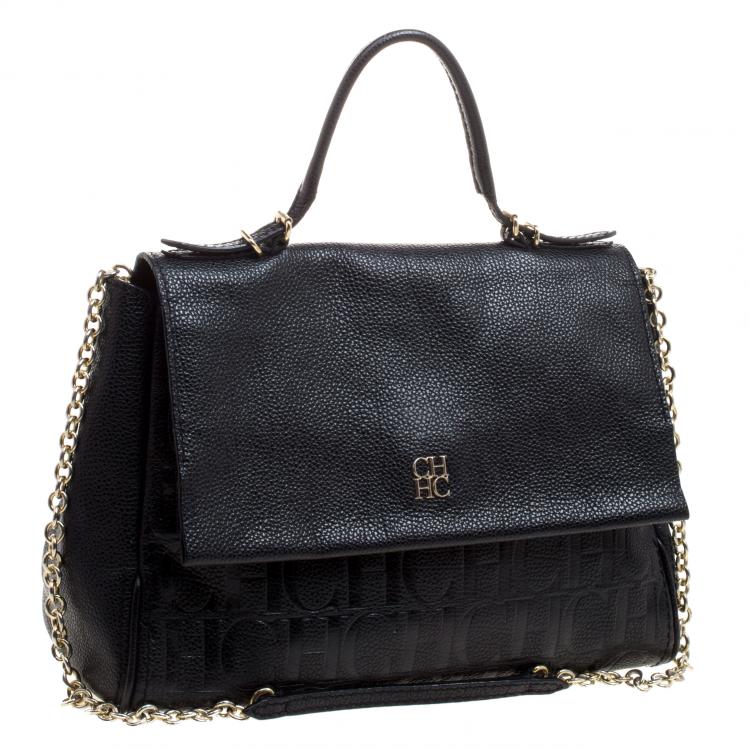 Pre Owned Carolina Herrera Black Leather Shoulder Bag