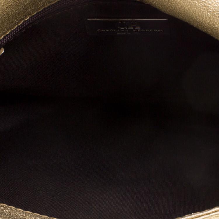 Pre Owned Carolina Herrera Gold Monogram Leather Audrey Shoulder Bag