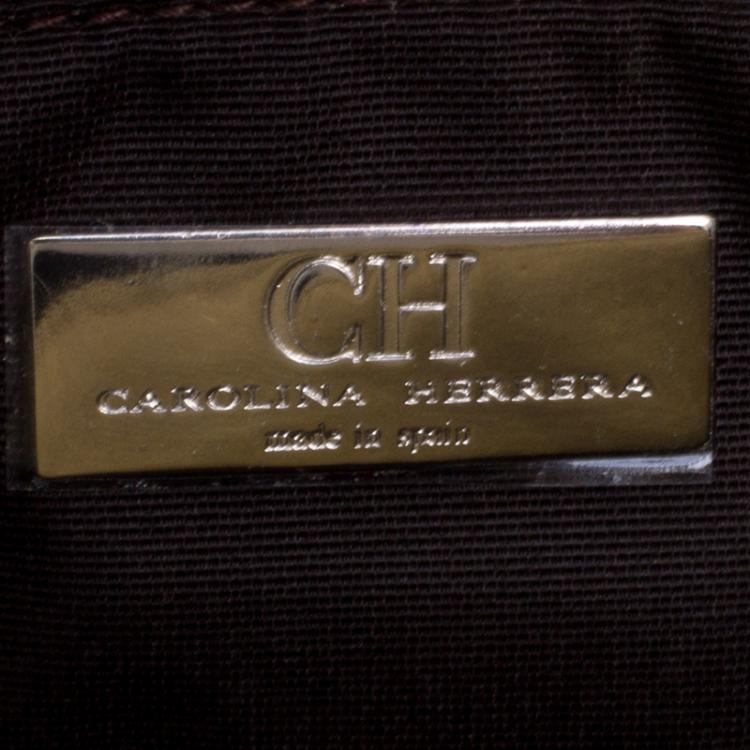 Pre Owned Carolina Herrera Gold Monogram Leather Audrey Shoulder Bag