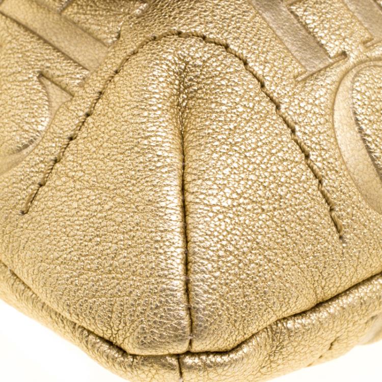 Pre Owned Carolina Herrera Gold Monogram Leather Audrey Shoulder Bag