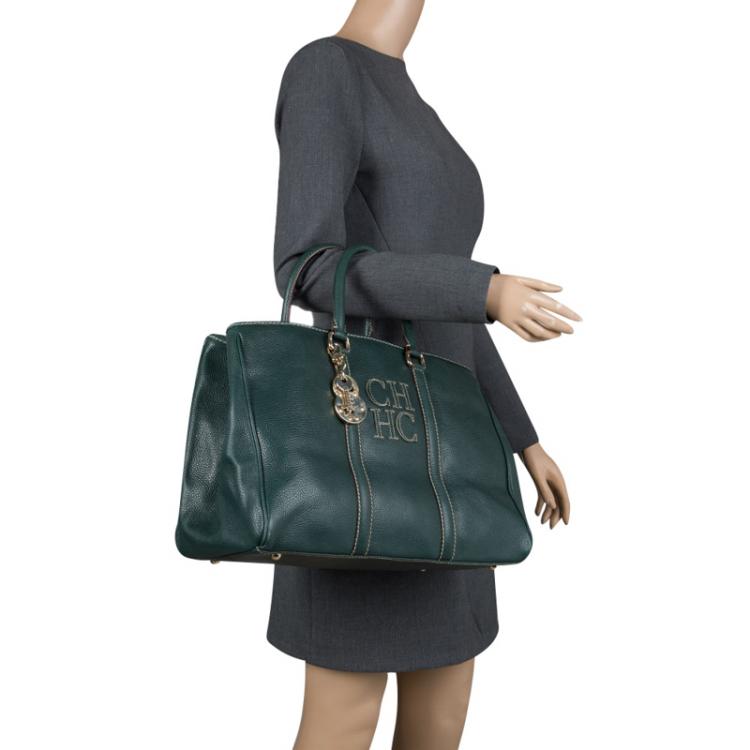 Pre Owned Carolina Herrera Dark Green Leather Matteo Satchel