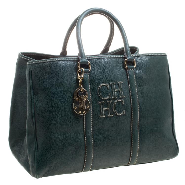 Pre Owned Carolina Herrera Dark Green Leather Matteo Satchel