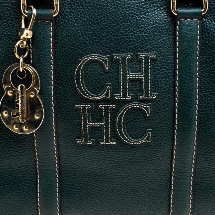Pre Owned Carolina Herrera Dark Green Leather Matteo Satchel