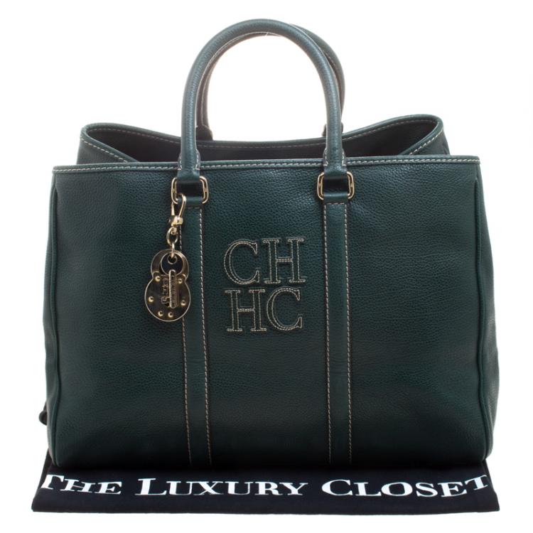 Pre Owned Carolina Herrera Dark Green Leather Matteo Satchel