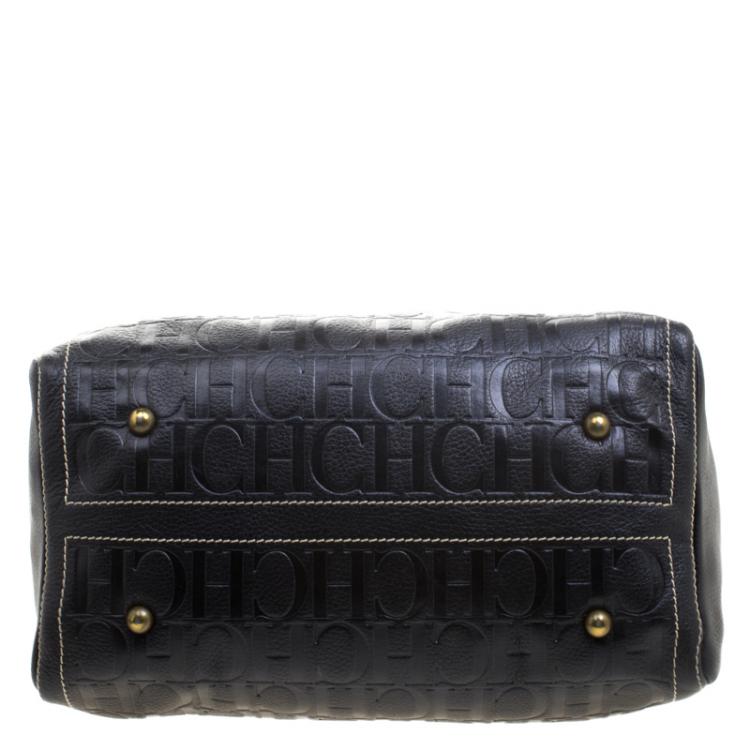 Pre Owned Carolina Herrera Black Monogram Leather large Andy Boston Bag