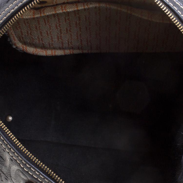 Pre Owned Carolina Herrera Black Monogram Leather large Andy Boston Bag