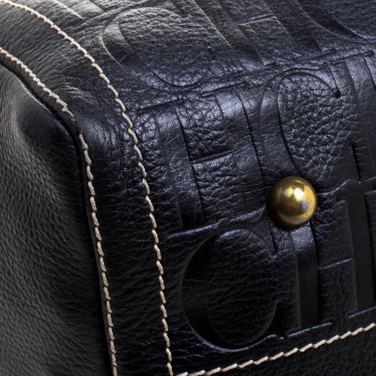 Pre Owned Carolina Herrera Black Monogram Leather large Andy Boston Bag