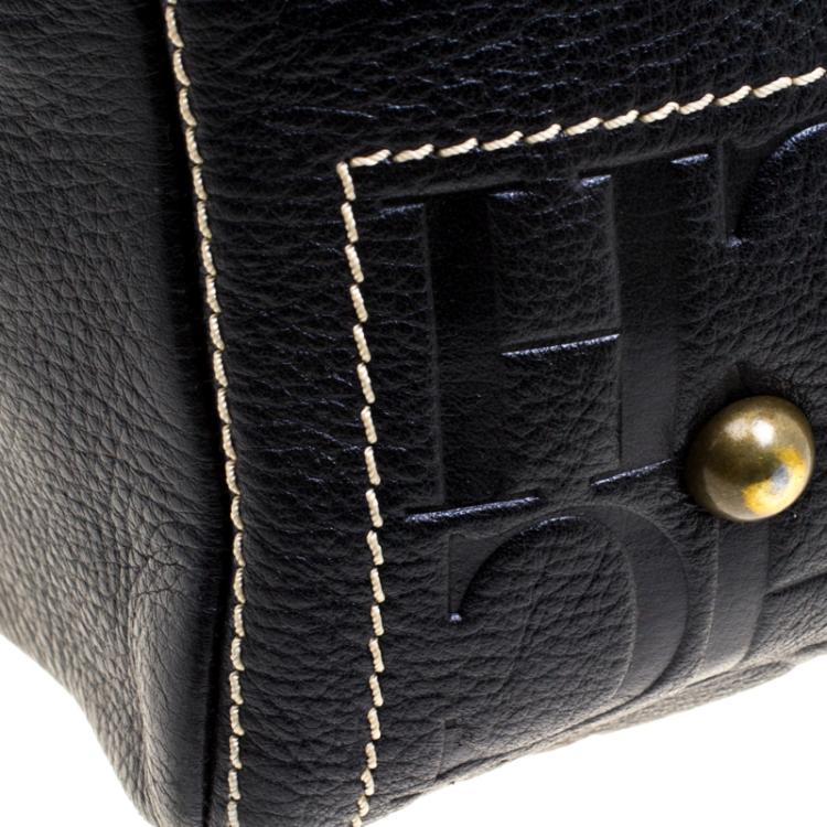 Pre Owned Carolina Herrera Black Monogram Leather large Andy Boston Bag