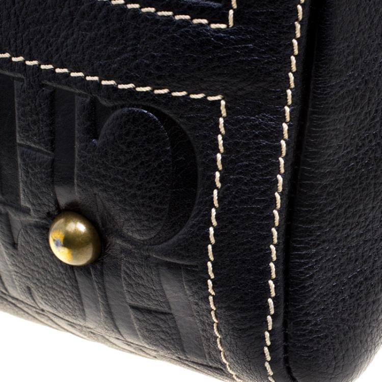 Pre Owned Carolina Herrera Black Monogram Leather large Andy Boston Bag