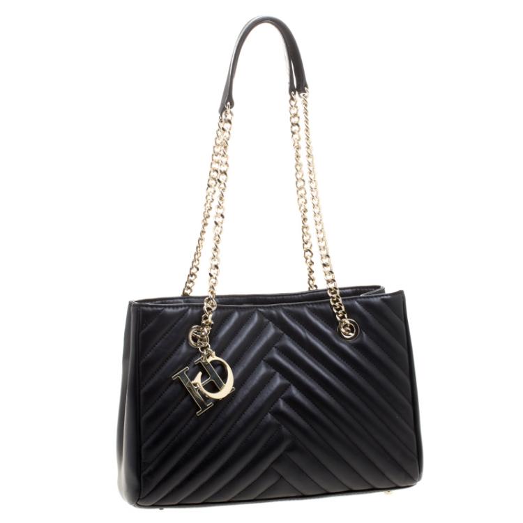 Pre Owned Carolina Herrera Black Quilted Leather Tote