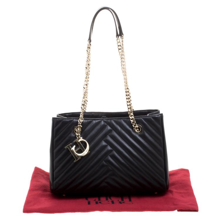 Pre Owned Carolina Herrera Black Quilted Leather Tote