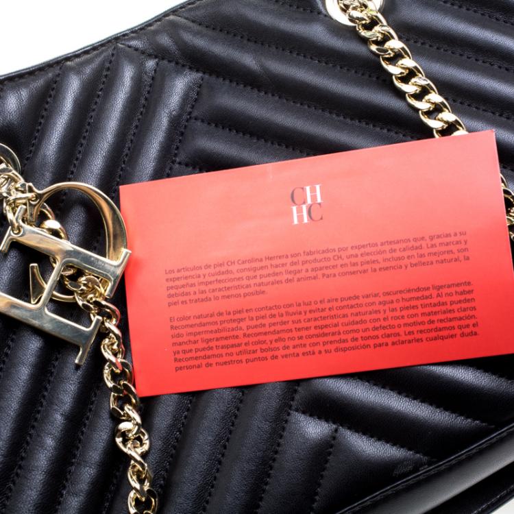 Pre Owned Carolina Herrera Black Quilted Leather Tote