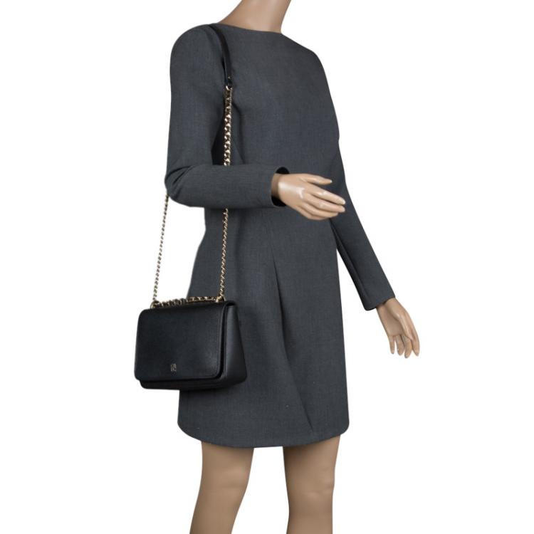 Pre Owned Carolina Herrera Black Leather Flap Shoulder Bag