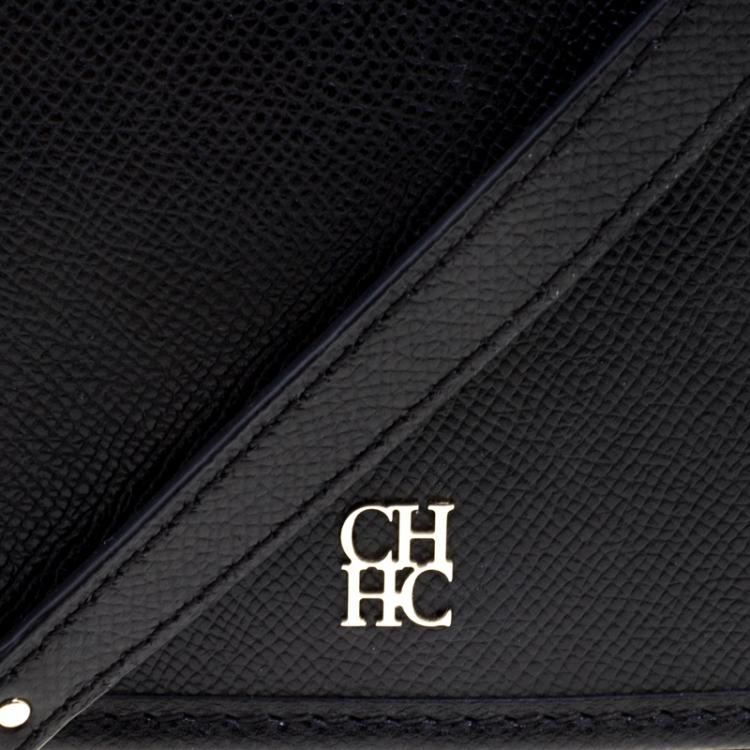 Pre Owned Carolina Herrera Black Leather Flap Shoulder Bag