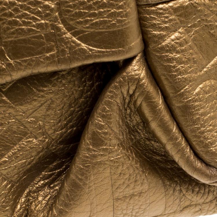 Pre Owned Carolina Herrera Metallic Gold Embossed Leather Poppy Hobo