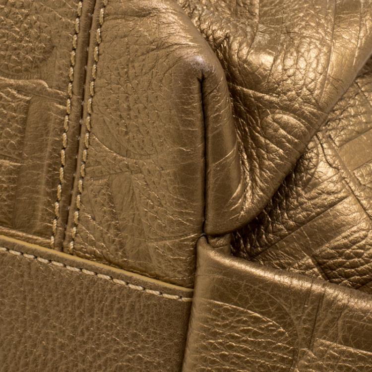 Pre Owned Carolina Herrera Metallic Gold Embossed Leather Poppy Hobo