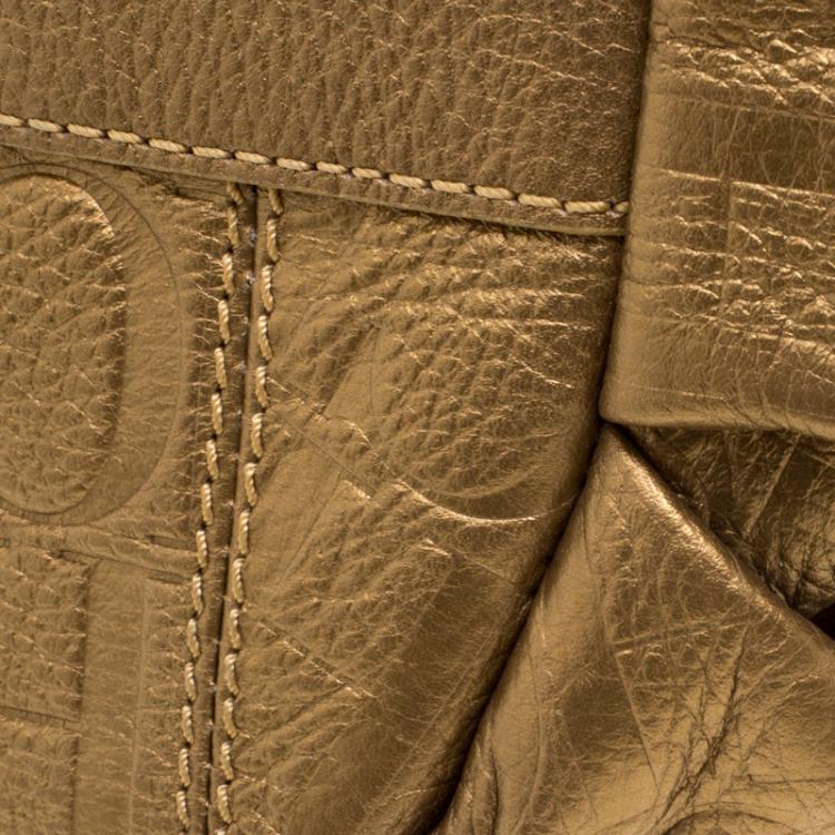 Pre Owned Carolina Herrera Metallic Gold Embossed Leather Poppy Hobo