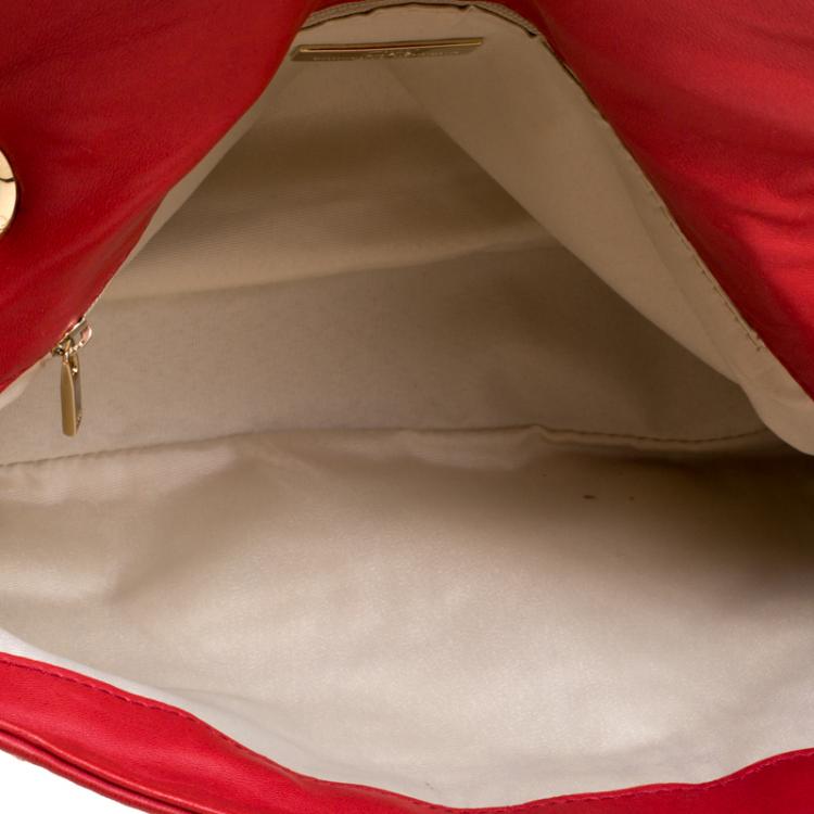 Pre Owned Carolina Herrera Red Monogram Leather Double Flap Shoulder Bag