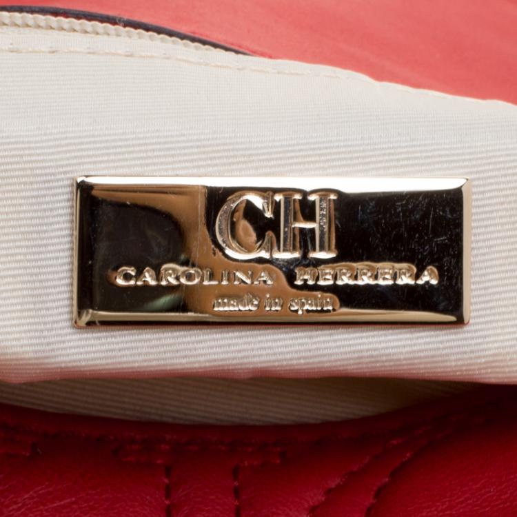 Pre Owned Carolina Herrera Red Monogram Leather Double Flap Shoulder Bag