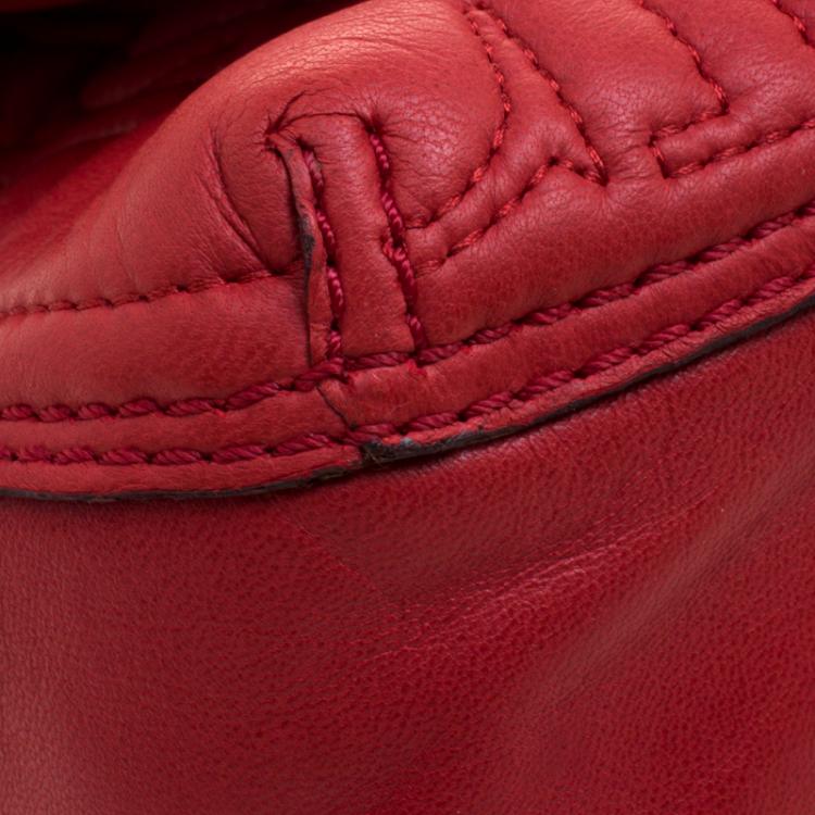 Pre Owned Carolina Herrera Red Monogram Leather Double Flap Shoulder Bag