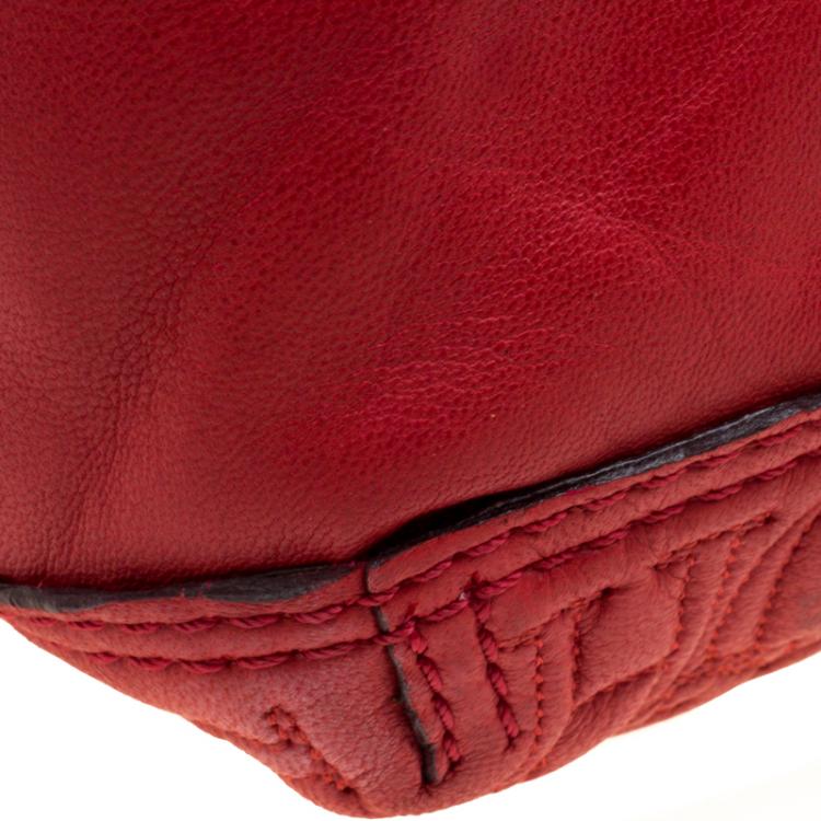 Pre Owned Carolina Herrera Red Monogram Leather Double Flap Shoulder Bag