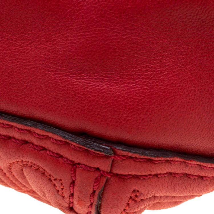Pre Owned Carolina Herrera Red Monogram Leather Double Flap Shoulder Bag