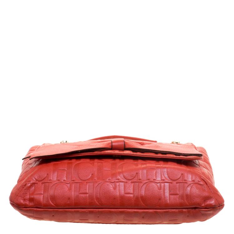 Pre Owned Carolina Herrera Red Monogram Leather Audrey Shoulder Bag
