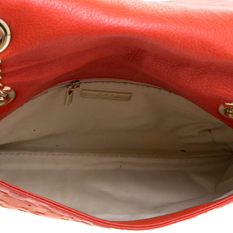 Pre Owned Carolina Herrera Red Monogram Leather Audrey Shoulder Bag