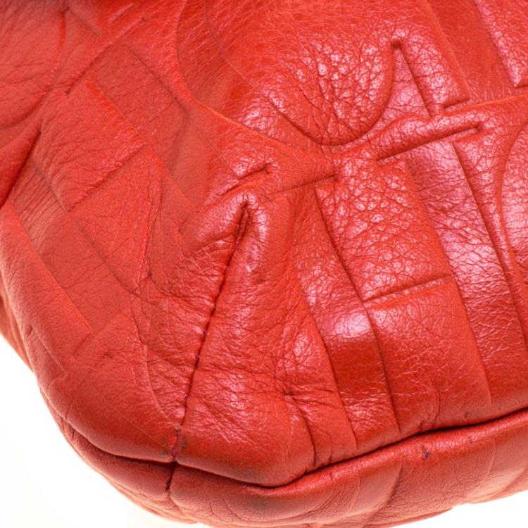 Pre Owned Carolina Herrera Red Monogram Leather Audrey Shoulder Bag