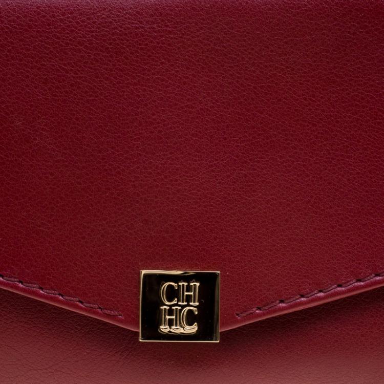 مملوكة مسبقًا Carolina Herrera Burgundy Leather Clutch