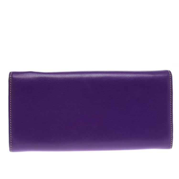 Pre Owned Carolina Herrera Purple Leather Continental Wallet