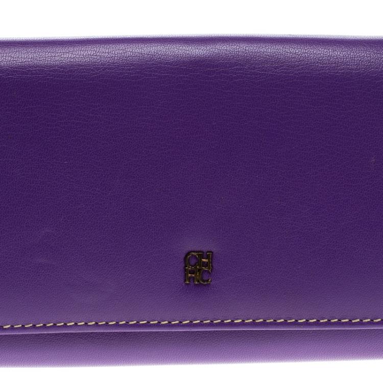 Pre Owned Carolina Herrera Purple Leather Continental Wallet