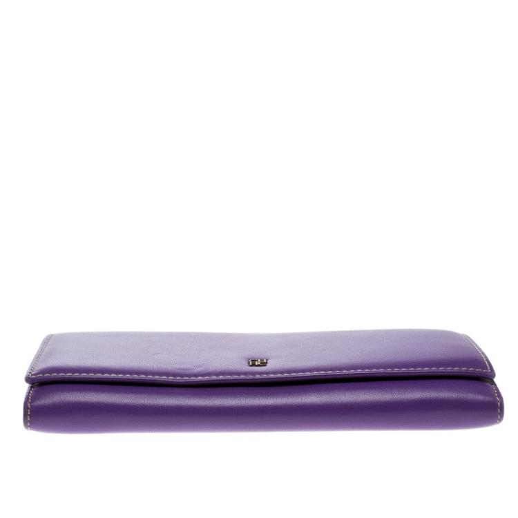 Pre Owned Carolina Herrera Purple Leather Continental Wallet