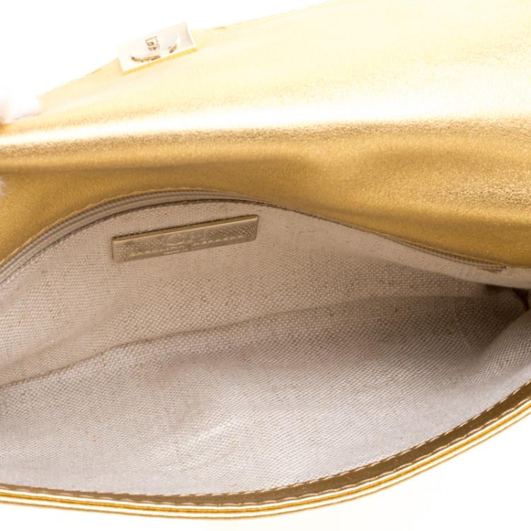Pre Owned Carolina Herrera Gold Leather Envelope Clutch