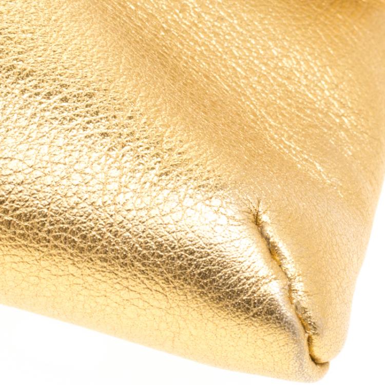 Pre Owned Carolina Herrera Gold Leather Envelope Clutch