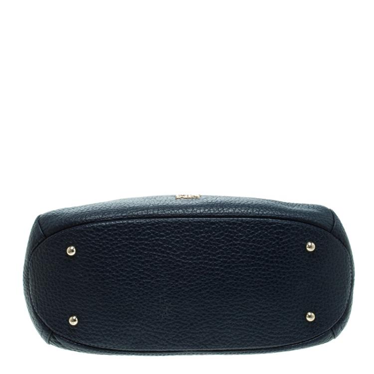 Pre Owned Carolina Herrera Navy Blue Grain Leather Maria Shoulder Bag