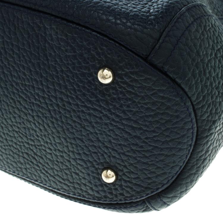 Pre Owned Carolina Herrera Navy Blue Grain Leather Maria Shoulder Bag