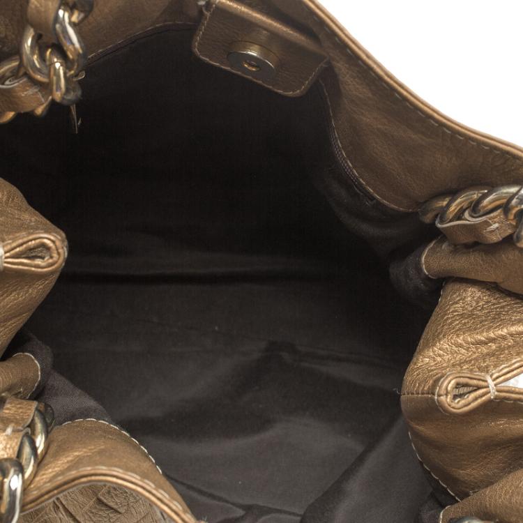 Pre Owned Carolina Herrera Gold Monogram Leather Tote