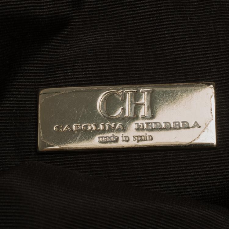 Pre Owned Carolina Herrera Gold Monogram Leather Tote