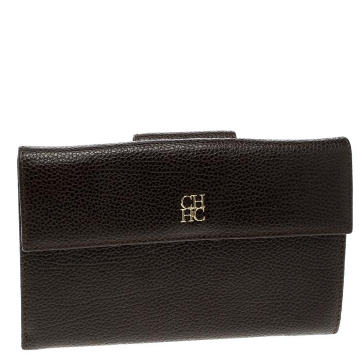 Pre Owned Carolina Herrera Dark Brown Leather Document Wallet