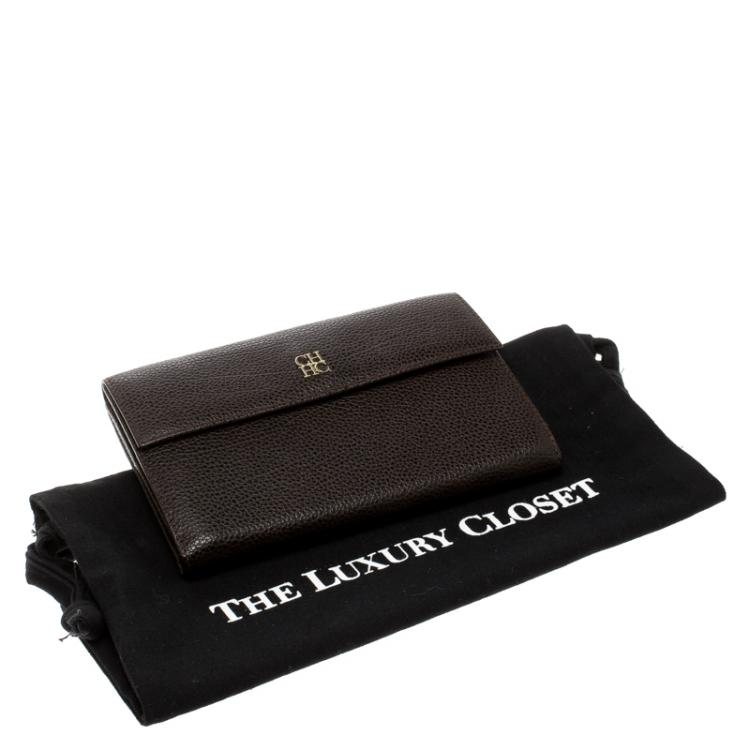 Pre Owned Carolina Herrera Dark Brown Leather Document Wallet