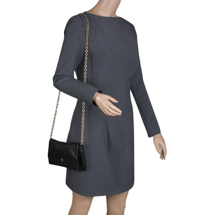 Pre Owned Carolina Herrera Black Leather Chain Flap Shoulder Bag