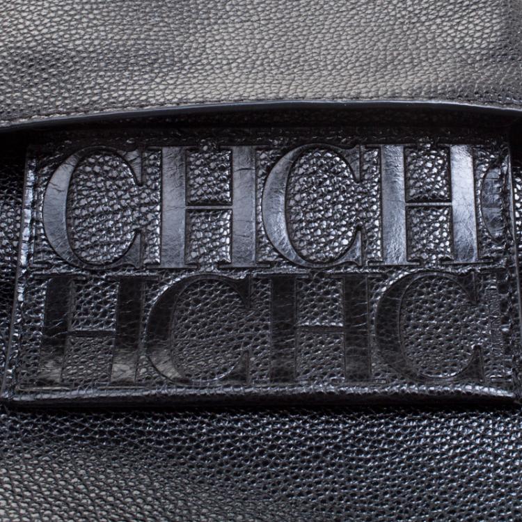 Pre Owned Carolina Herrera Black Leather Chain Flap Shoulder Bag