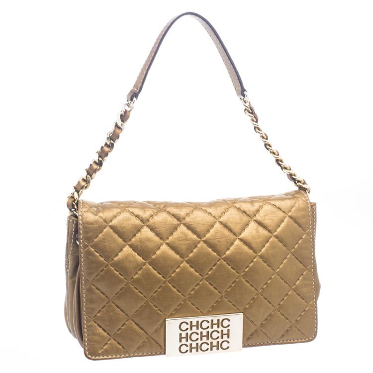 Pre Owned Carolina Herrera Gold Quilted Leather Shoulder Bag