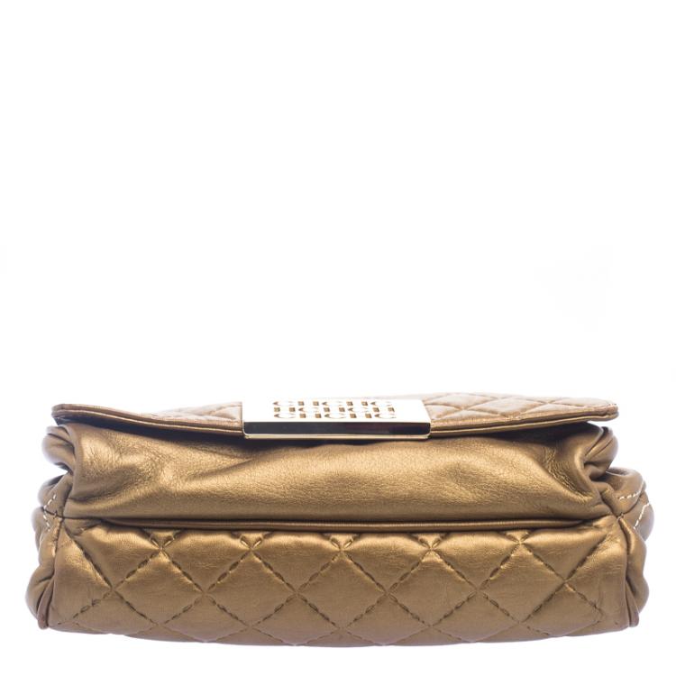 Pre Owned Carolina Herrera Gold Quilted Leather Shoulder Bag