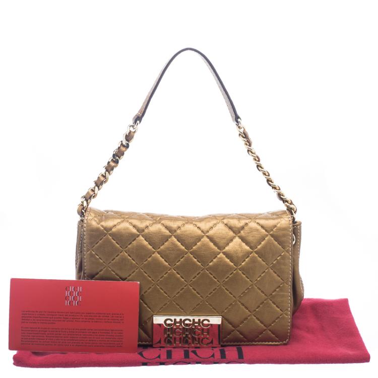 Pre Owned Carolina Herrera Gold Quilted Leather Shoulder Bag