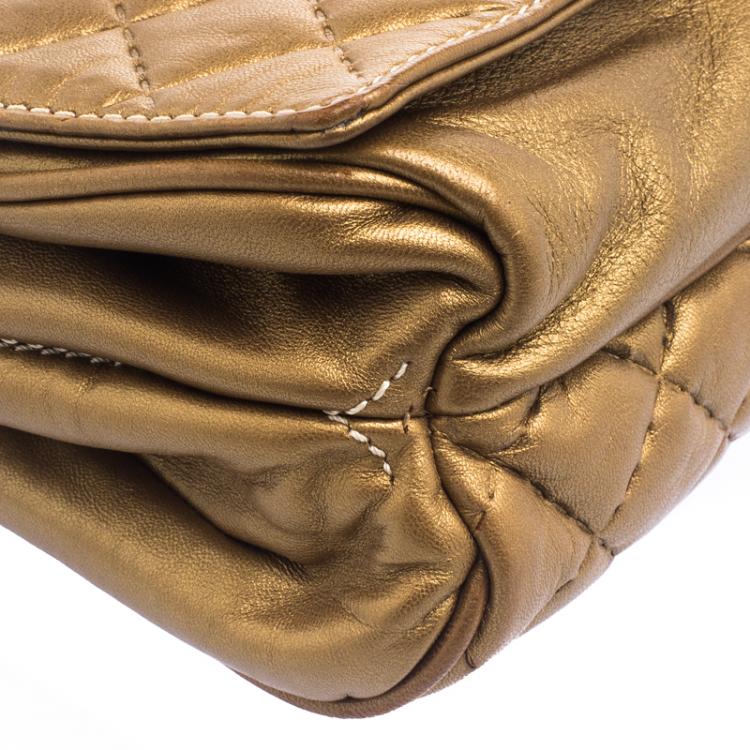 Pre Owned Carolina Herrera Gold Quilted Leather Shoulder Bag