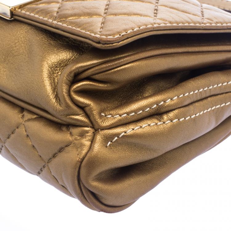 Pre Owned Carolina Herrera Gold Quilted Leather Shoulder Bag