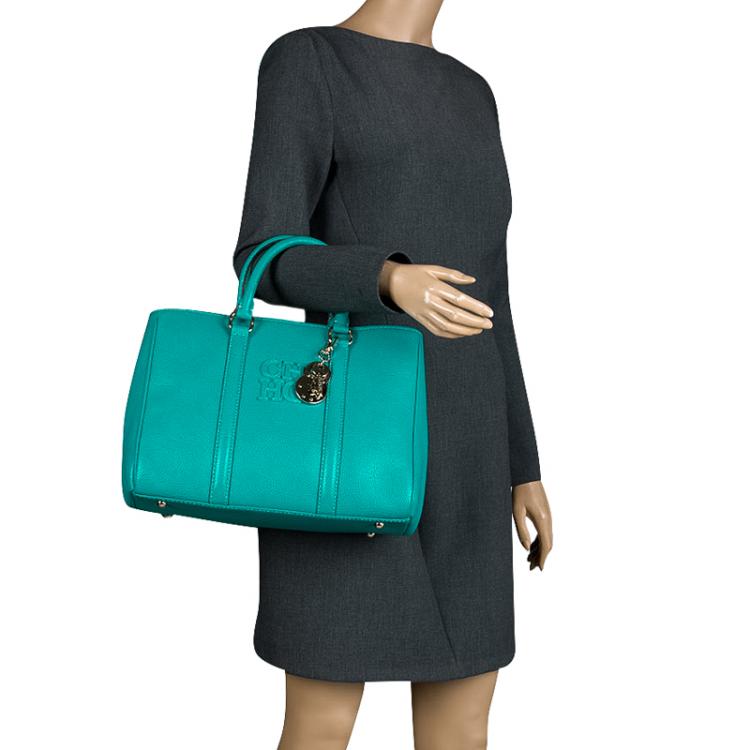 Pre Owned Carolina Herrera Turquoise Leather Matteo Tote