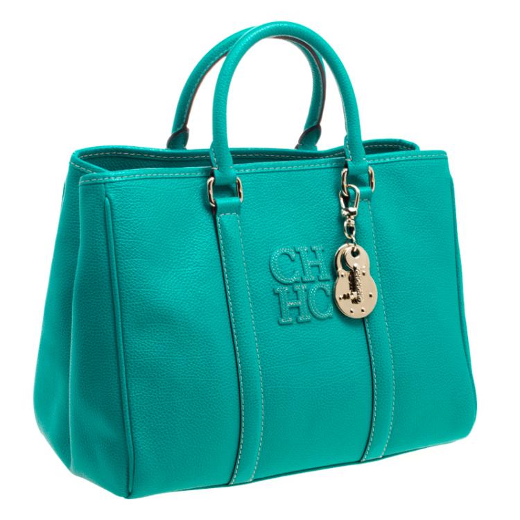 Pre Owned Carolina Herrera Turquoise Leather Matteo Tote
